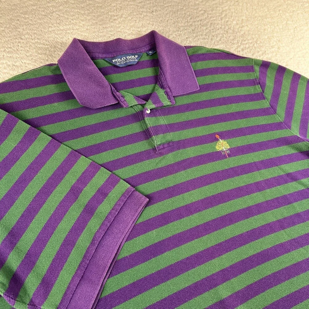 Polo Golf Ralph Lauren Shirt Mens XL Green Purple Striped Pima Cotton Peru Logo